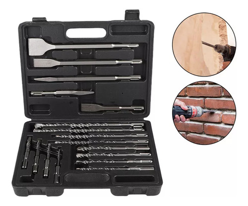 Juego Brocas Cinceles Para Martillo 17 Pzs +estuche