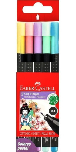 Lápiz Fineliner Pastel 0.4 Grip 5 Colores Faber Castell