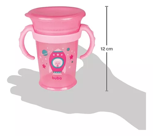 Copo 360 Bebê Com Alça Removível Antivazamento Foguete Buba Cor Rosa