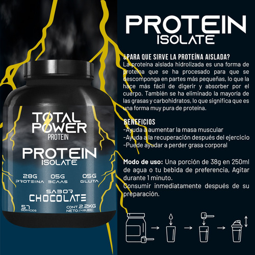 Proteína Hidrolizada Total Power 2.2kg 57 Servicios Varios Chocolate