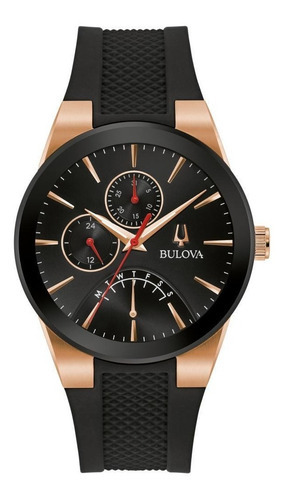 Reloj Bulova Caballero Modern 97c112 Silicona Rojo Negro