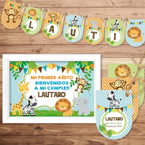 Kit Imprimible Animales De La Selva Colorido Cumple