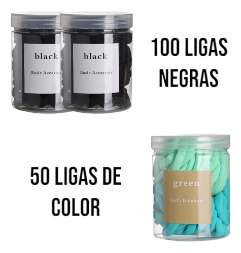 Ligas Elásticas Medianas Para El Cabello 150 Pcs Negro Y Verde