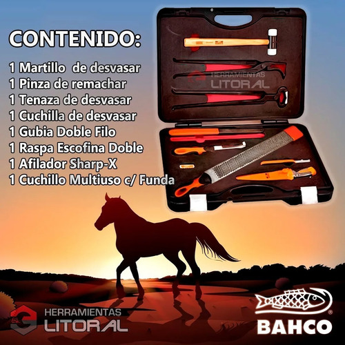 Imagen 5 de 9 de Kit Para Herrar 8 Herramienta Bahco Herrador Tenaza Desvasar