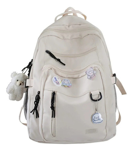 Moderna Mochila Escolar De Nylon Con Múltiples Bolsillos