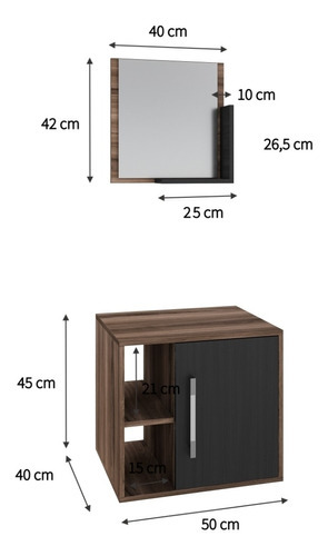 Conjunto Balcão E Espelheira Soft 500 Perffect Acetinado Cor Do Móvel Nogal C/preto Ônix