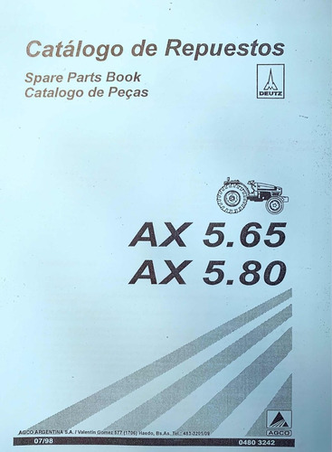 Manual De Repuestos Tractor Deutz Ax 5.65 Ax 5.80