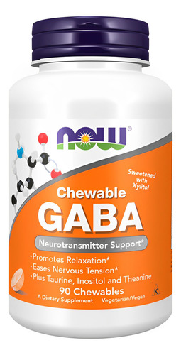 Gaba 250mg Now Foods 90 Chewables Mastigáveis 2un Sabor Sem Sabor