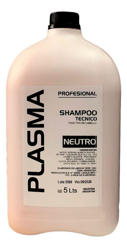 Shampoo Neutro Tecnico Plasma 5 Lts