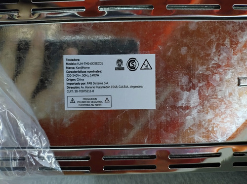 Tostadora Kanji Home Kjh-tm140 1400w Metal 4 Panes 6 Niveles