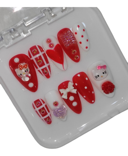 Uñas Press On Calidad Salon Uñas Adheribles 3d Hello Kitty