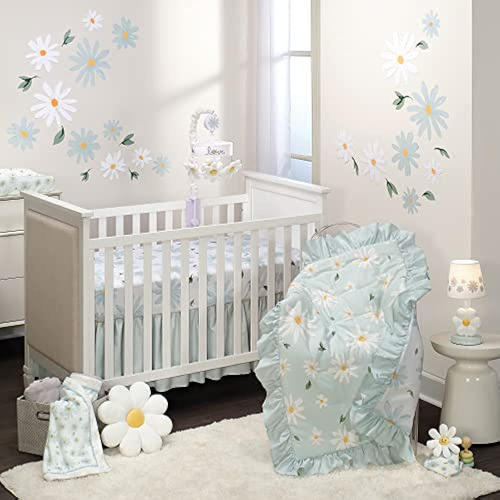 Lambs & Ivy Sweet Daisy Azul/blanco Juego De Cama De Cuna Fl