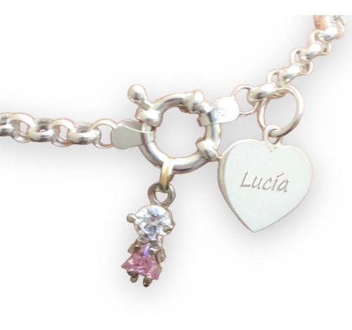 Pulsera Rolo Con Dije Nena O Nene Y Dije Grabado Plata 925