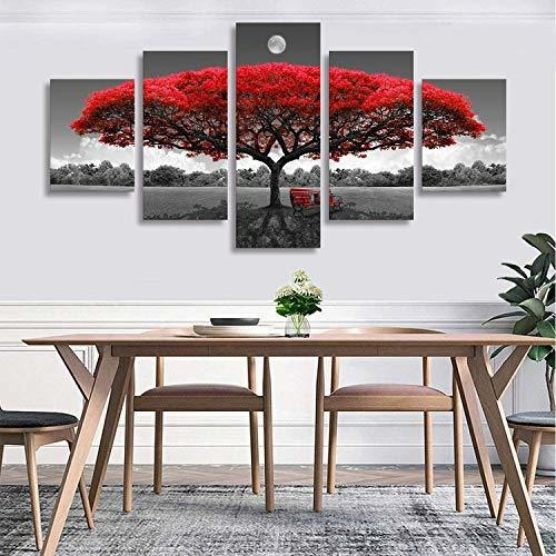 Imagen 5 de 7 de Lienzo Decorativo Para Pared, Diseño De Árbol Rojo, Con Lun
