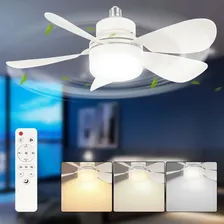 Ventilador De Techo Con Control Remoto Luz Led 42cm E26 E27 Base De Tornillo Regulable 3 Velocidad Ajustable Cronometrado Silencioso Blanco