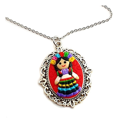 Collar Dije Muñeca María Lele Tradicional Mexicana  Fimofemi