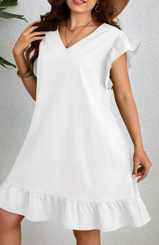 Vestido Túnico Blanco Manga Mariposa, Tallas Extras 3xl 4xl