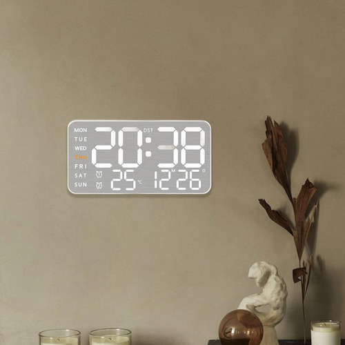 Reloj De Pared Digital Reloj Despertador Led, Concha Blanca