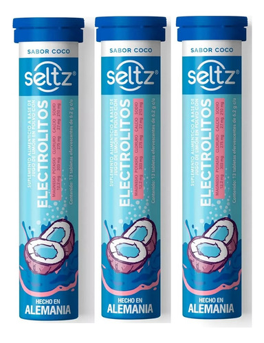 Electrolitos Efervescentes Seltz Coco Tabletas Pack 3