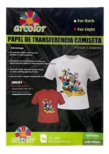 Papel A4 Transfer Prendas Claras - Individual Arcolor 