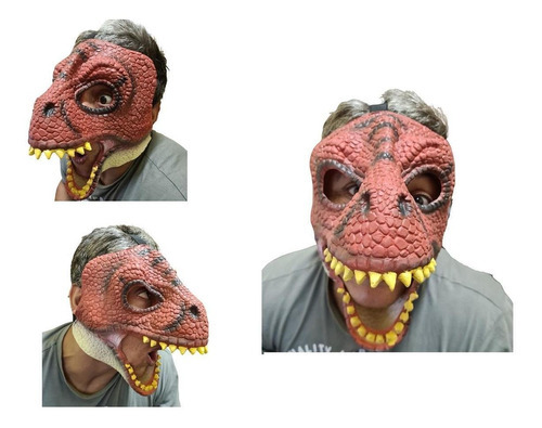 Máscara De Látex Dinossauro Rex Vermelho Fantasia Cosplay