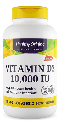 Healthy Origins Vitamina D3 Healthy Origins 10000 Ui 360 Cápsulas Gelatinosas