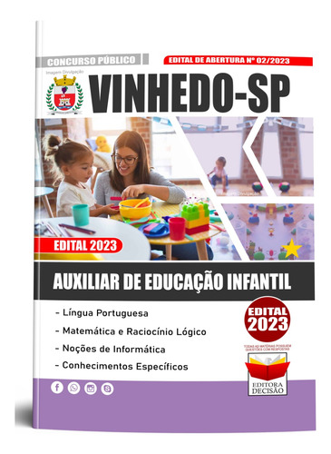 Apostila - Auxiliar De Educação Infantil 2023 - Vinhedo-sp -  Atualizada 