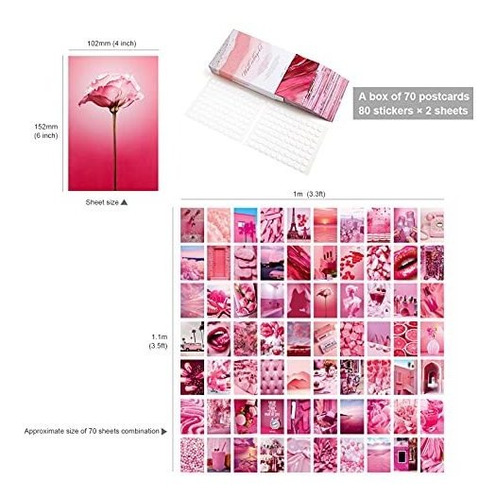 Pòsters 70 Piezas De Kit De Collage De Pared Rosa Con Imág 
