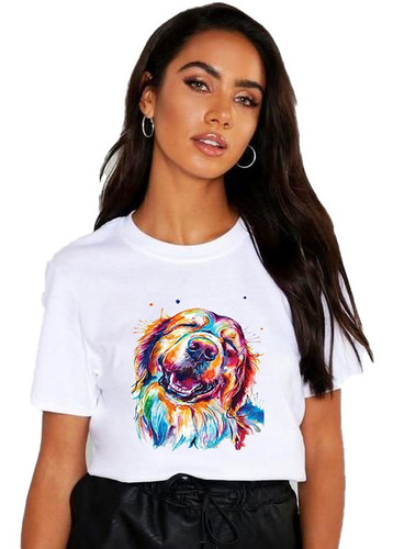 Polera Dama Estampada 100%algodon Perro Golden Retriever 330