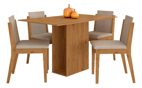 Mesa Com 4 Cadeiras Sala De Jantar Samoa Cin/bege - M A Cor Cinamomo/bege 03 Desenho do tecido das cadeiras Suede