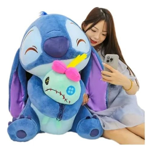 Peluche Stitch Ojos Cerrados Abrazando A Scrump Trapos 80cm Azul Acero