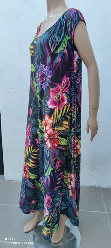 Vestido Largo Seda Fría Estampado Cuello Bote