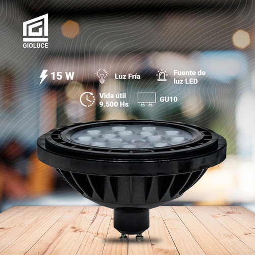 Lampara Dicro Negra Ar111 Gu10 15w Pack X2 Foco Luz Led 220v Luz Blanco Fría