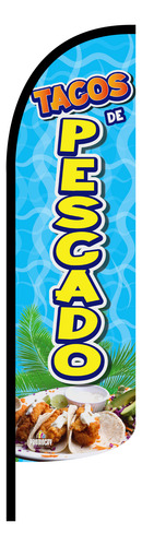 Bandera Publiitaria Tacos De Pescado Azul (4x1mts)completa