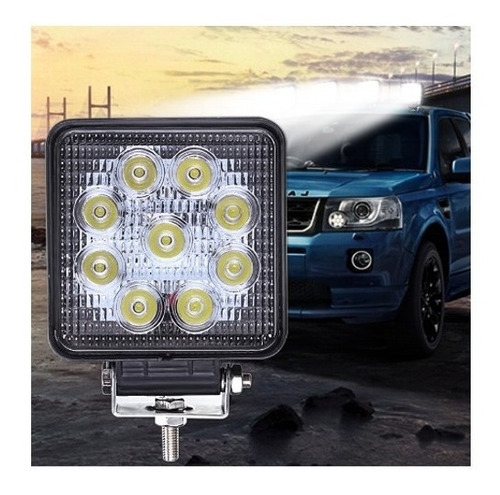 Imagen 8 de 10 de Faro Auxiliar Proyector Cuadrado 9 Led 27w Agro Vehículo