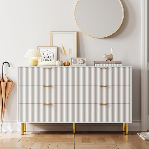 Garveehome Cómoda Blanca De 6 Cajones Para Dormitorio Cómoda