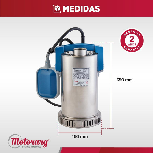 Imagen 7 de 11 de Bomba Desagote Agua Limpia Motorarg Sd Inox750 1 Hp