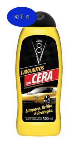 Kit 4 Lava Autos Com Cera V8 500ml