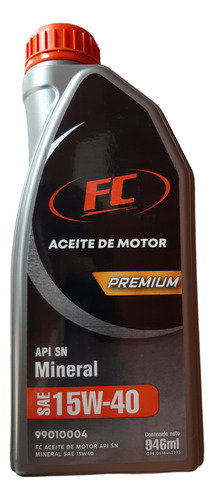 Aceite De Motor Premium Api Sn Mineral Sae 15w-40 Fc