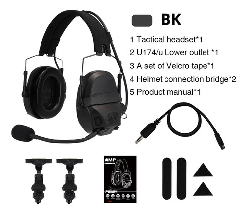 Audífonos Táctico Headset Para Casco Micrófono Militar Bk