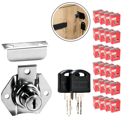 Kit 24 Fechadura 22mm C/batente Porta Gaveta Armario Moveis lonkshop/hd/MetalInox/Renna