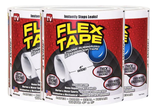 Kit 3 Fitas Adesivas Para Reparo Branco 10 X 1,5m Flex Tape Liso