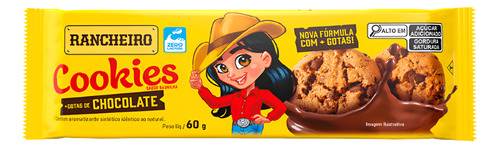Cookies Rancheiro Biscoito Zero Lactose Gotas Chocolate 60g