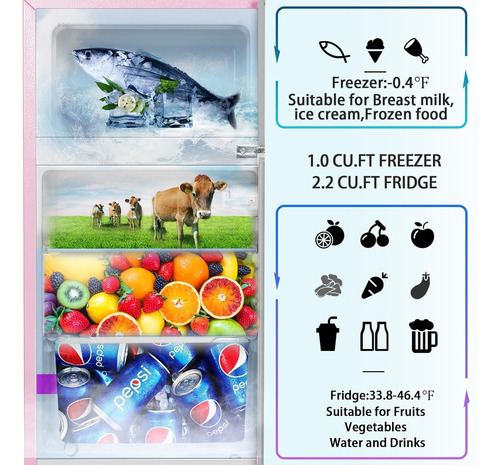 Mini Refrigerador Frigobar Con Freezer Rosa 2 Puertas
