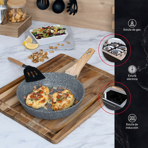 Sartén Antiadherente 28 cm Cookify | Stone-Tech Series | Libre de PFOA, Cocina Saludable. Color Mármol Gris