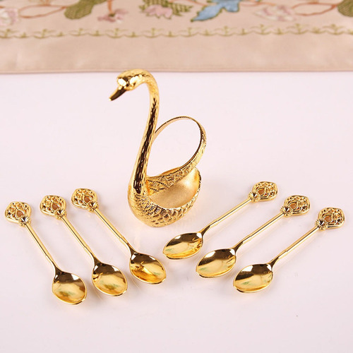 Coffee Dessert Spoon Set Gold Holder