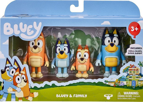 Bluey - Bluey Y Familia - Incluye 4 Figuras - Original - 