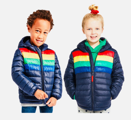 Chaqueta Chamarra Acolchada Para Niños Con Rayas Arcoíris
