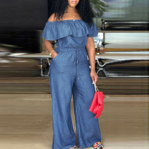 H Mono De Mujer Con Hombros Descubiertos Jeans De Mezclilla