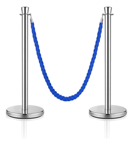 2 Pedestais Separadores De Fila Cromados + 1 Cordão Azul